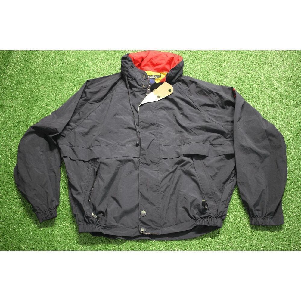 Vintage Nautica Windbreaker Jacket XL Black/Red/Yellow 90s Colorblock Pullover